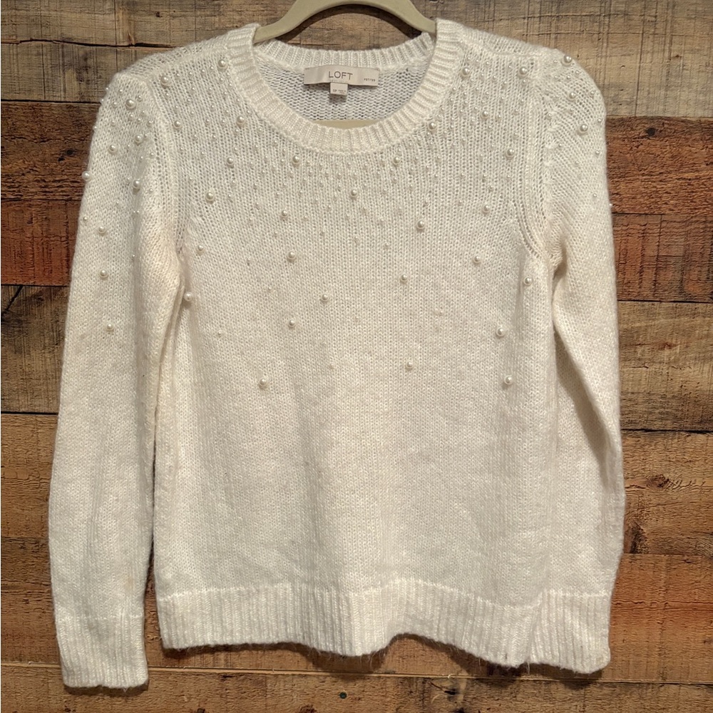LOFT Pearl-Embellished Cream Sweater
